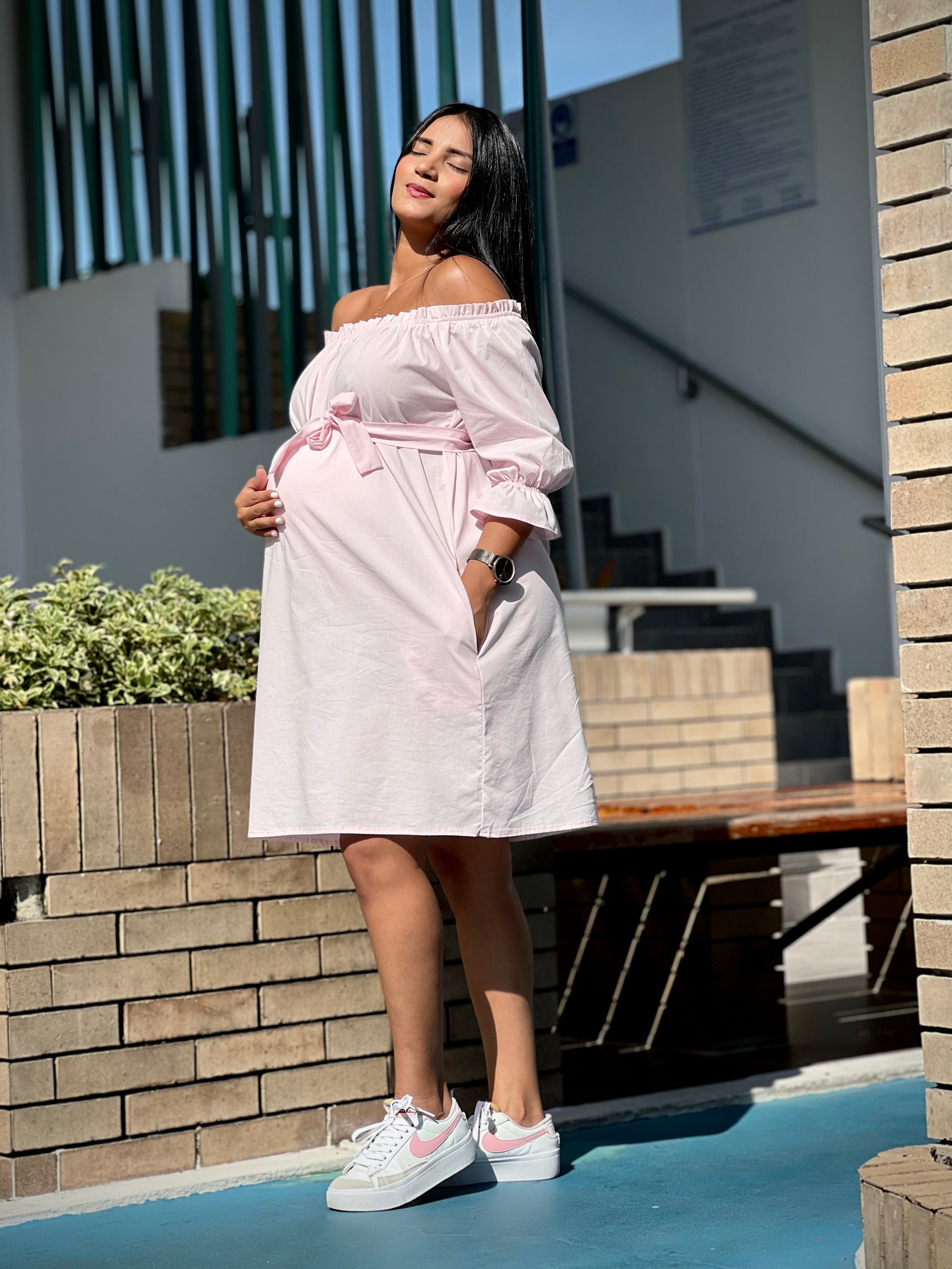Vestido corto para embarazadas 'Maddi' Rosado - Boutique Mundo Materno
