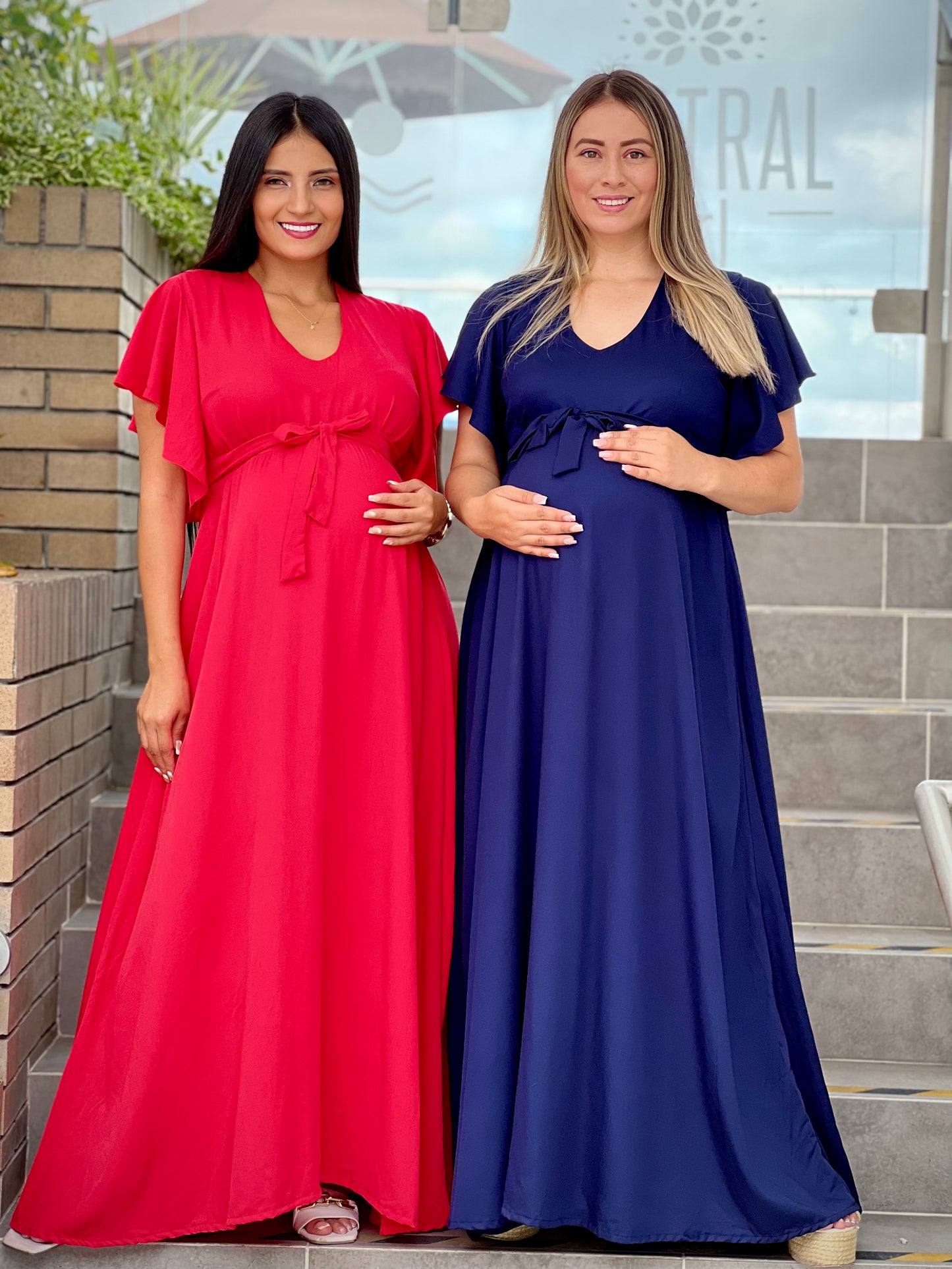 Vestido largo para embarazadas 'Charlotte' Azul y Rojo - Boutique Mundo Materno