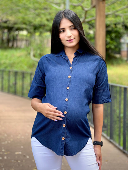 Blusa Materna para Embarazada 'Maite' Color Jeans - Boutique Mundo Materno