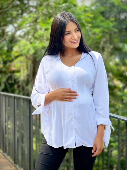 Blusa Materna para Embarazada 'Carla' Color Blanco - Boutique Mundo Materno