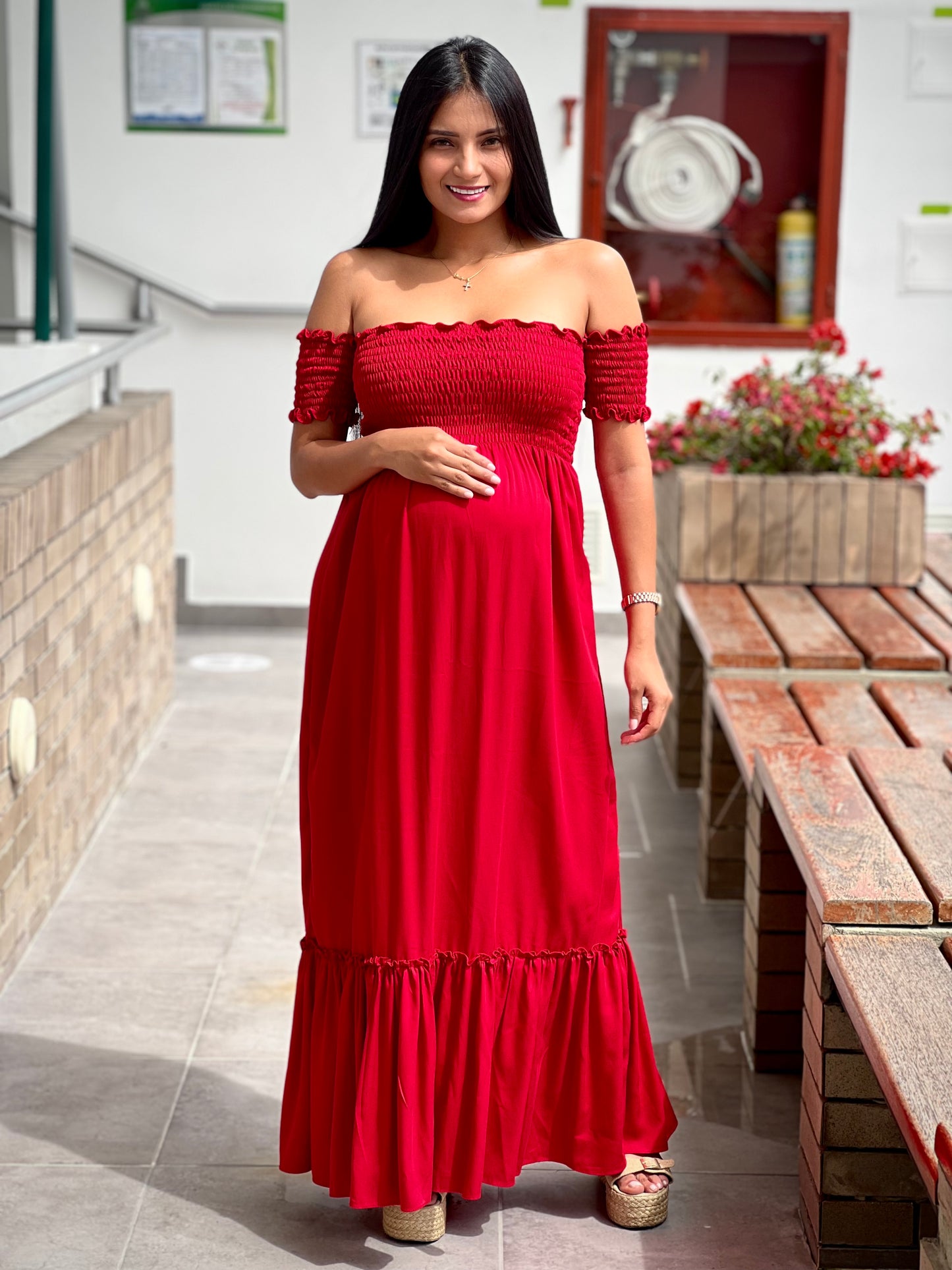 Vestido Materno Largo 'Prince' Rojo - Boutique Mundo Materno